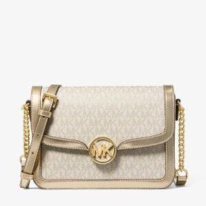 $149 NWT Michael Michael Kors Medium Metallic Signature Logo Shoulder Bag